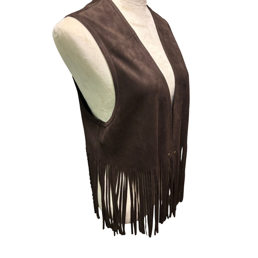 Karen Kane Womens Brown Faux Suede Fringe Vest Boho Western Size Medium